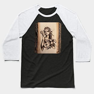 Elf bard - pyrography print - wood texture Baseball T-Shirt